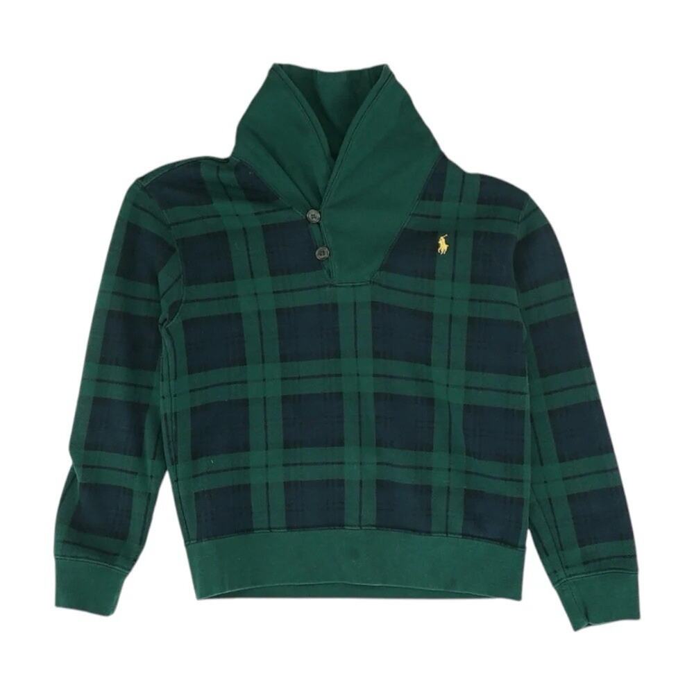 Polo Ralph Lauren Boy's Size 10/12 Medium Shawl Neck Plaid Sweatshirt Sweater